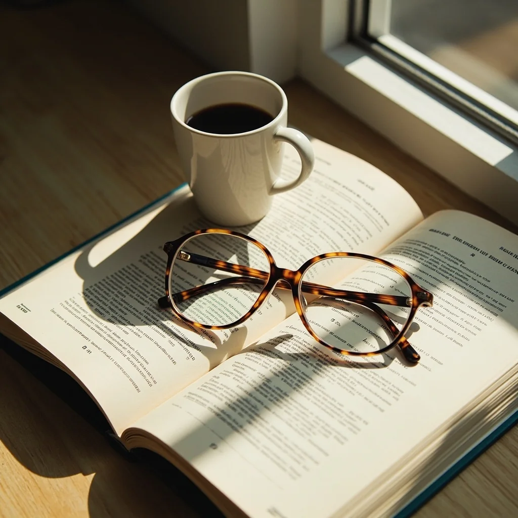 Open study notebook with handwritten rummy strategy notes, a cup of chai beside, warm wood desk